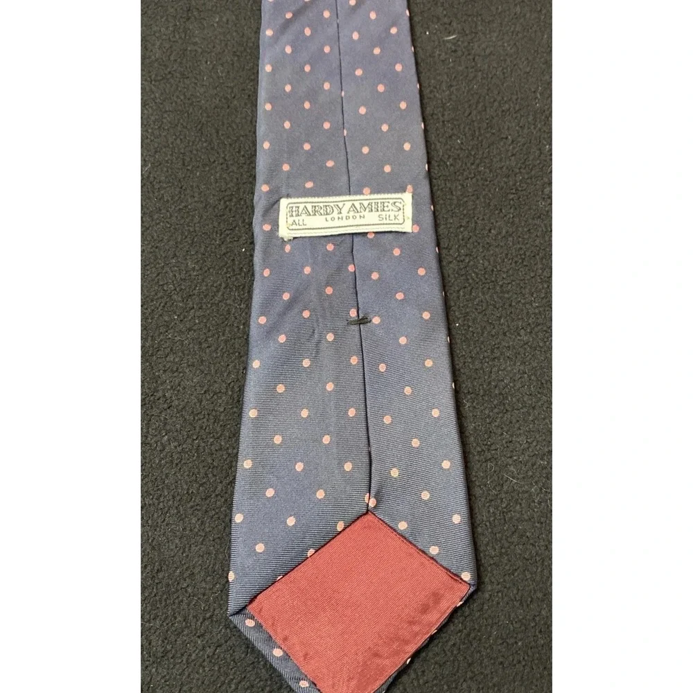 Vintage‎ Hardy Amies Men's Necktie London 100% Silk Navy Pink Polka Dot Pattern